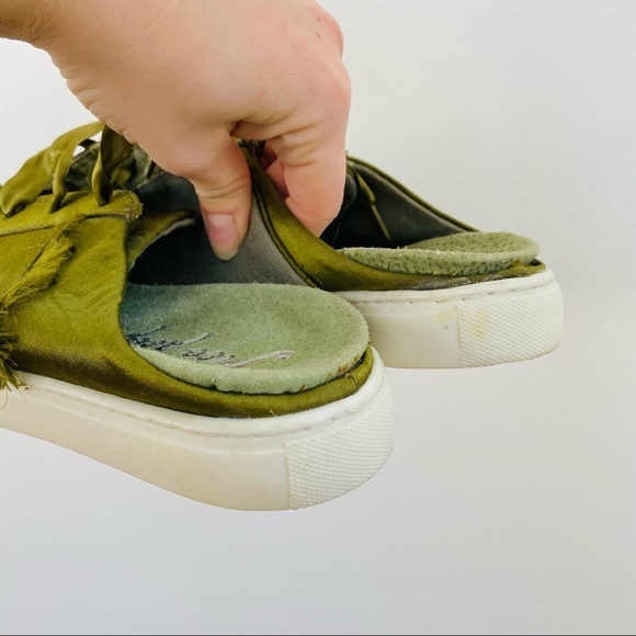 Free People Naples Green Satin Sneakers/ Mules/ Slip On Laces - Picture 6 of 9